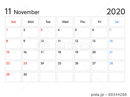 年11月カレンダー日曜始まりa4比率横長のイラスト素材
