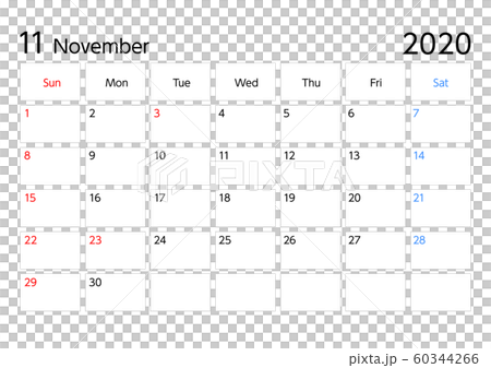 年11月カレンダー日曜始まりa4比率横長のイラスト素材