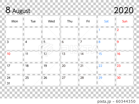年8月的日曆從星期一開始 插圖素材 圖庫