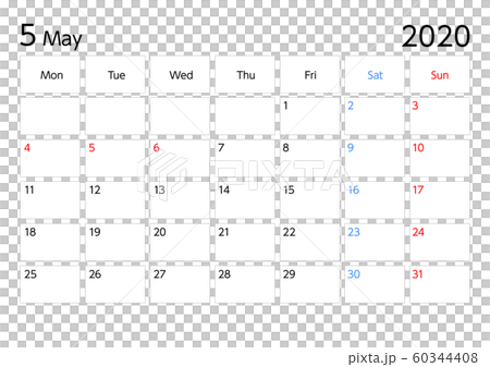年5月カレンダー月曜始まりa4比率横長のイラスト素材