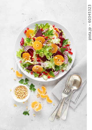 Christmas salad with boiled beet, red onion, 60345323