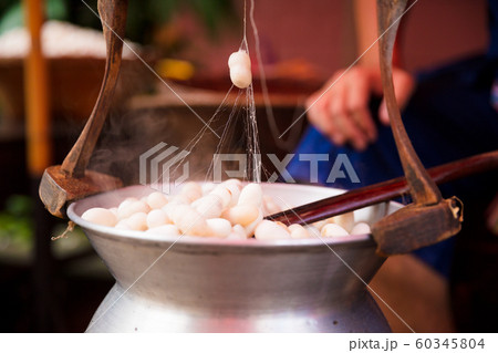 Silk Cocoons Boiling In Large Pot Silk Cocoons Boiling In Large Pot 60345804