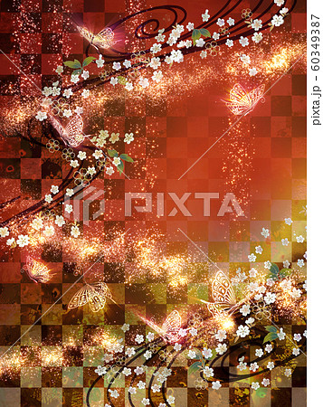 和風 蝶々 キラキラ 背景 赤のイラスト素材
