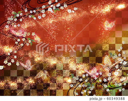 和風 蝶々 キラキラ 背景 赤のイラスト素材