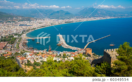 Alanya beach top view on the mountain with coast Alanya beach top view on the mountain with coast 60349554