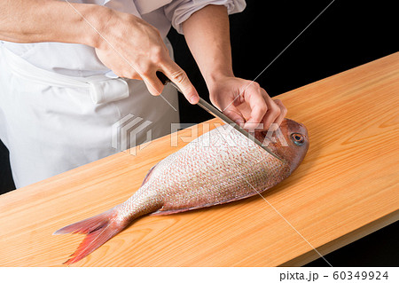 鯛を捌く板前 60349924