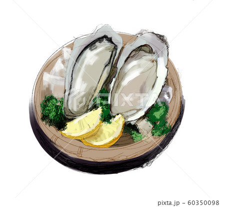 新鮮な生牡蠣にレモンを添えてのイラスト素材