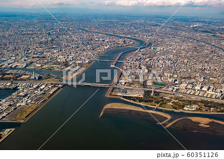空撮 荒川河口 葛西ジャンクション 夢の島 葛西臨海公園 葛西海浜公園 60351126