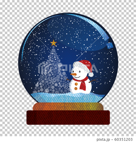 クリスマスのイメージのスノードームのイラスト｜夜景の雪だるまと雪の 