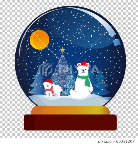 クリスマスのイメージのスノードームのイラスト｜雪夜にサンタクロース