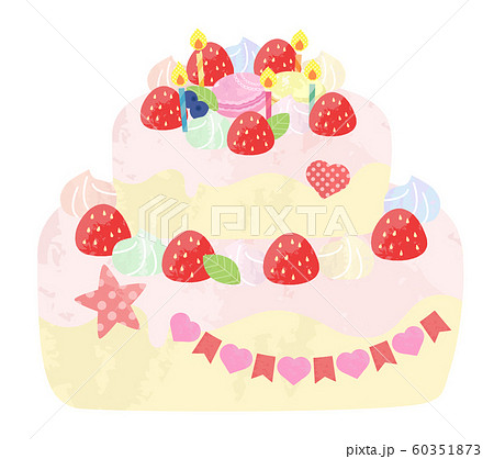 かわいいデコレーションケーキ バースデーケーキ単品のイラスト素材 60351873 Pixta