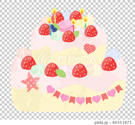 かわいいデコレーションケーキ バースデーケーキ単品のイラスト素材