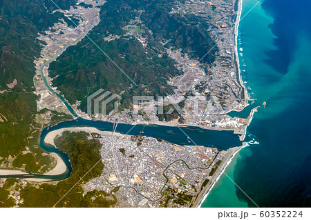 空撮 和歌山県 新宮市 紀宝町 熊野川 熊野灘 60352224