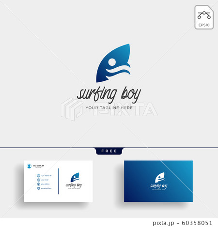 children learn surfing, boy surfer logo template 60358051