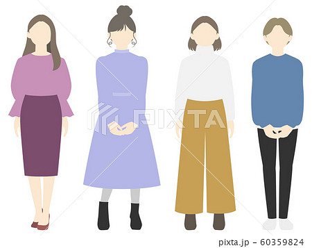 色々なファッションの女性 シルエット のイラスト素材