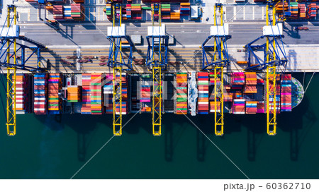 Container ship at industrial port in import export Container ship at industrial port in import export 60362710
