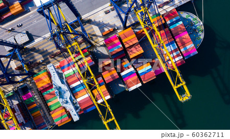 Container ship at industrial port in import export Container ship at industrial port in import export 60362711