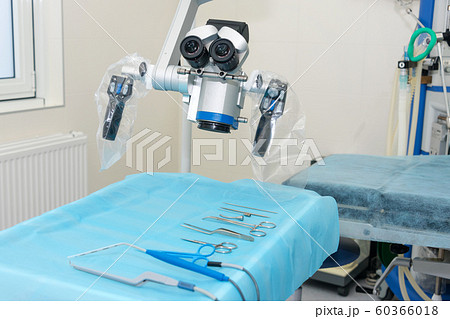 Equipment and medical devices in modern operating room. Surgical room modern equipment in the hospital. 60366018