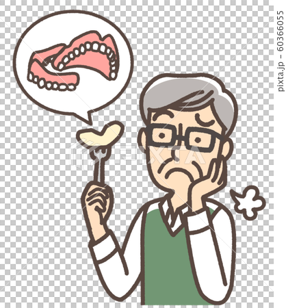 入れ歯が気になるおじいさん　リンゴ　総入れ歯 60366055