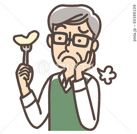 リンゴを食べるのに悩むおじいさん　入れ歯の悩み　食欲不振など　 60366109