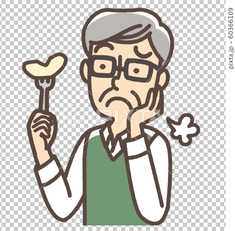 リンゴを食べるのに悩むおじいさん　入れ歯の悩み　食欲不振など　 60366109