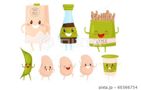 Soy Bean Products Cartoon Characters With Funny のイラスト素材 60366754 Pixta