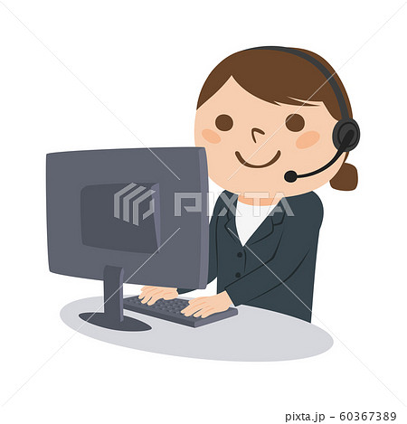 職業のイラスト 女性の電話オペレーター ヘッドセットを付けて仕事をしている女性 のイラスト素材