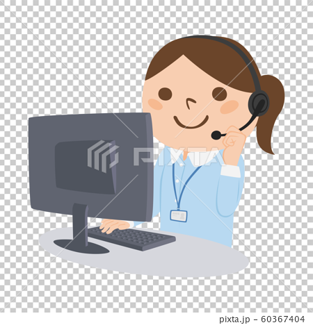 職業のイラスト 女性の電話オペレーター ヘッドセットを付けて仕事をしている女性 のイラスト素材