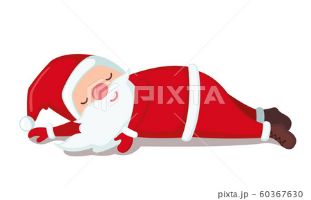 Tired Santa Claus sleeping on floor isolated on...のイラスト素材