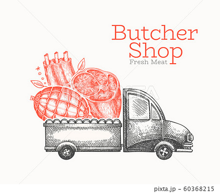 Butcher shop delivery logo template. Hand drawn 60368215