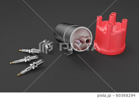 Igniter coil, Ignition and glowplug system. 3d rendering Igniter coil, Ignition and glowplug system. 3d rendering 60368294