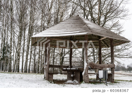 Gazebo covered with snow 60368367