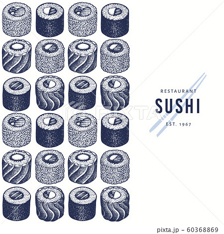 Sushi design template. Hand drawn vector 60368869