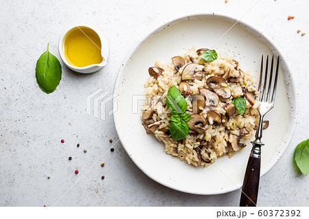 Risotto with mushrooms in a plate Risotto with mushrooms in a plate 60372392