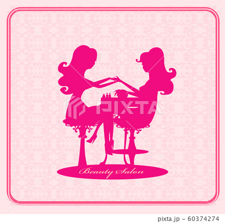 manicure in beauty salon, pink decorative card 60374274