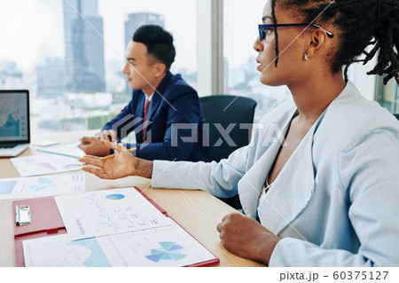 Female entrepreneur telling her thoughts 60375127