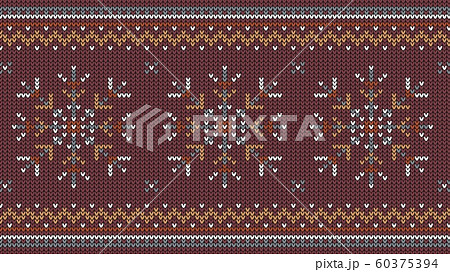 Knitted retro ornament with snowflake and decorative border 60375394