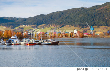 Norway. Coastal landscape with moored boats Norway. Coastal landscape with moored boats 60376304