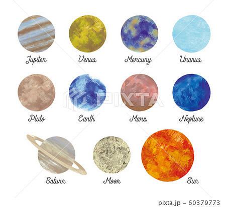 惑星水彩絵の具の質感のイラスト素材