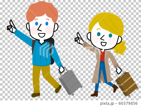 旅行する白人 男女 イラストのイラスト素材