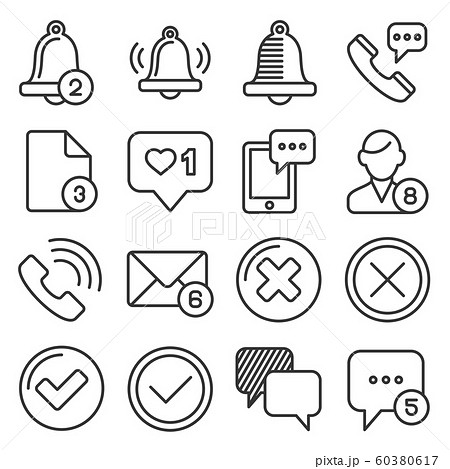 Notification Icons Set on White Background. Line Style Vector 60380617