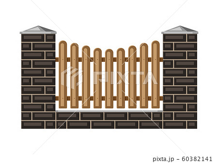 Illustration of bricks fence with wooden boards. 60382141