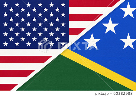 USA vs Solomon Islands national flag from textile. 60382988