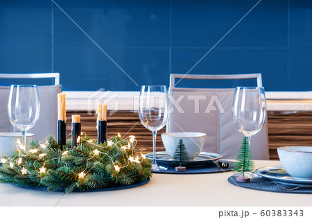 Christmas festive table decoration with spruce 60383343