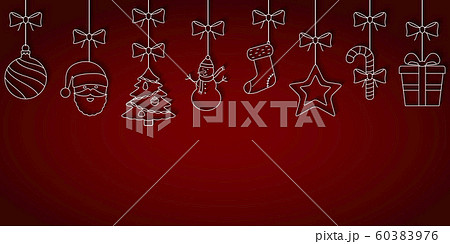 Christmas hanging ornaments with shadow on dark red background 60383976