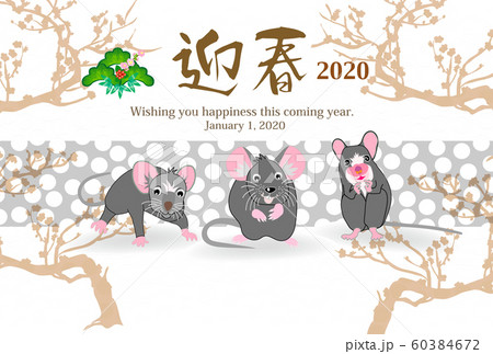 子年のネズミのイラスト年賀状テンプレート　2020令和2年 60384672