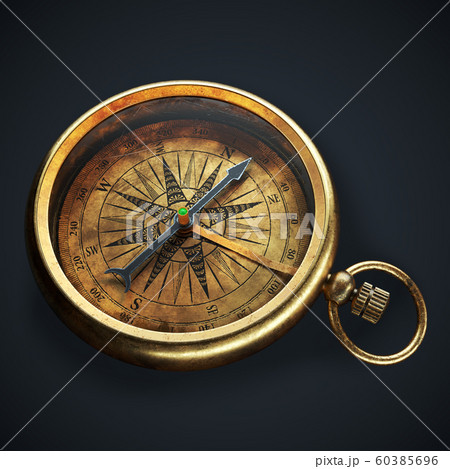 Vintage brass compass isolated on black background 3d 60385696