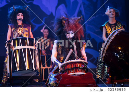 Traditional Japanese performance. Taiko drummers Traditional Japanese performance. Taiko drummers 60386956