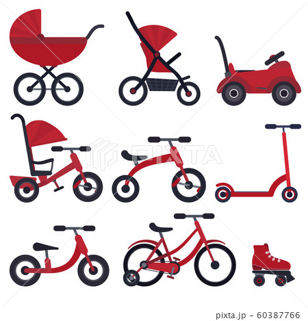 Bright red flat vector baby transport set 60387766