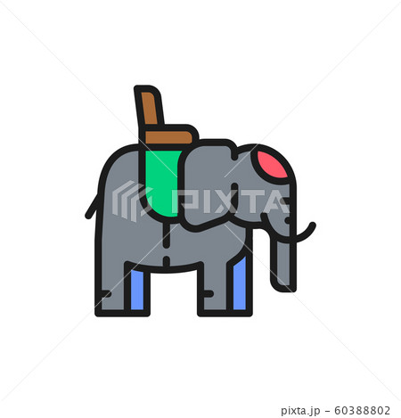 Indian elephant with a saddle flat color line icon. Indian elephant with a saddle flat color line icon. 60388802
